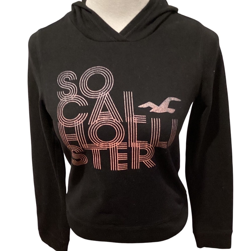 Hollister California Graphic Hoodie Black Pink Rose Gold Logo Bird XS